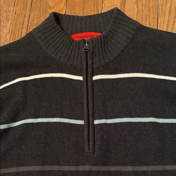 Tomodachi Classic Black and Blue and White Striped Zip-Up Sweater - Picture 3 of 10
